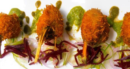 Shemuie Mutton. Mutton chopped coated in Vermicelli.