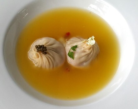 Lobster, truffle and goldleaf caviar dumpling