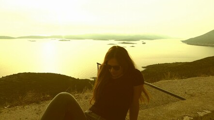 Karmen with view of Korcula