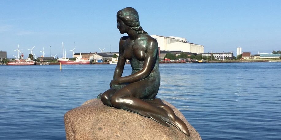The Little Mermaid; Iconic bronze mermaid sculpture, by Edvard Eriksen