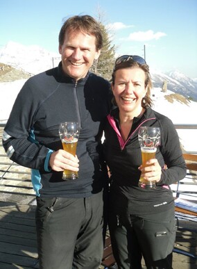 Sue and I enjoying local wheat beer