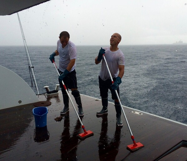 Chris and Juan enjoying the tropical downpour