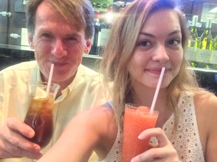 Jelena and I enjoying a couple of cocktails at the Airport