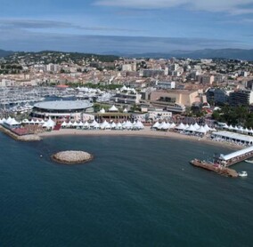 Drone shot of old port and the Grand Théâtre Lumière