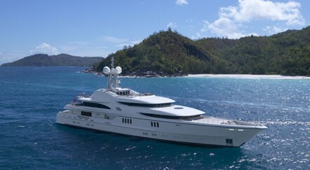 Drone shot of yacht passing