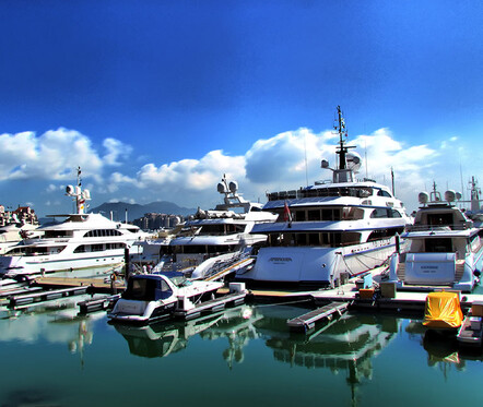 Beautiful yachts floating on sewage
