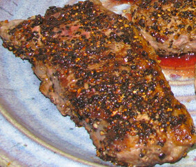 Slow cooked peppered beef